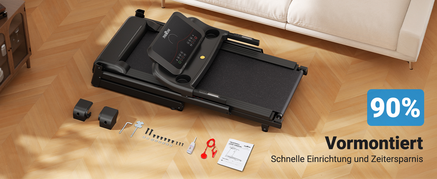 Біговий тренажер THERUN для дому та офісу, 14 км/год, 3.0 PS, нахил, датчики пульсу, складний, 136 кг, LED-підсвітка