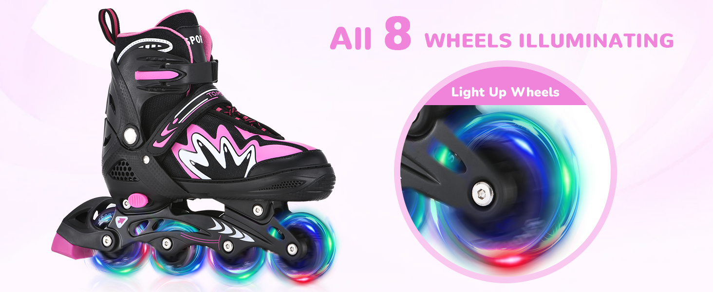 Роликові ковзани TOMSHOO з регульованим розміром, LED-колесами, для дітей та дорослих (рожеві, L (37-39 EU))