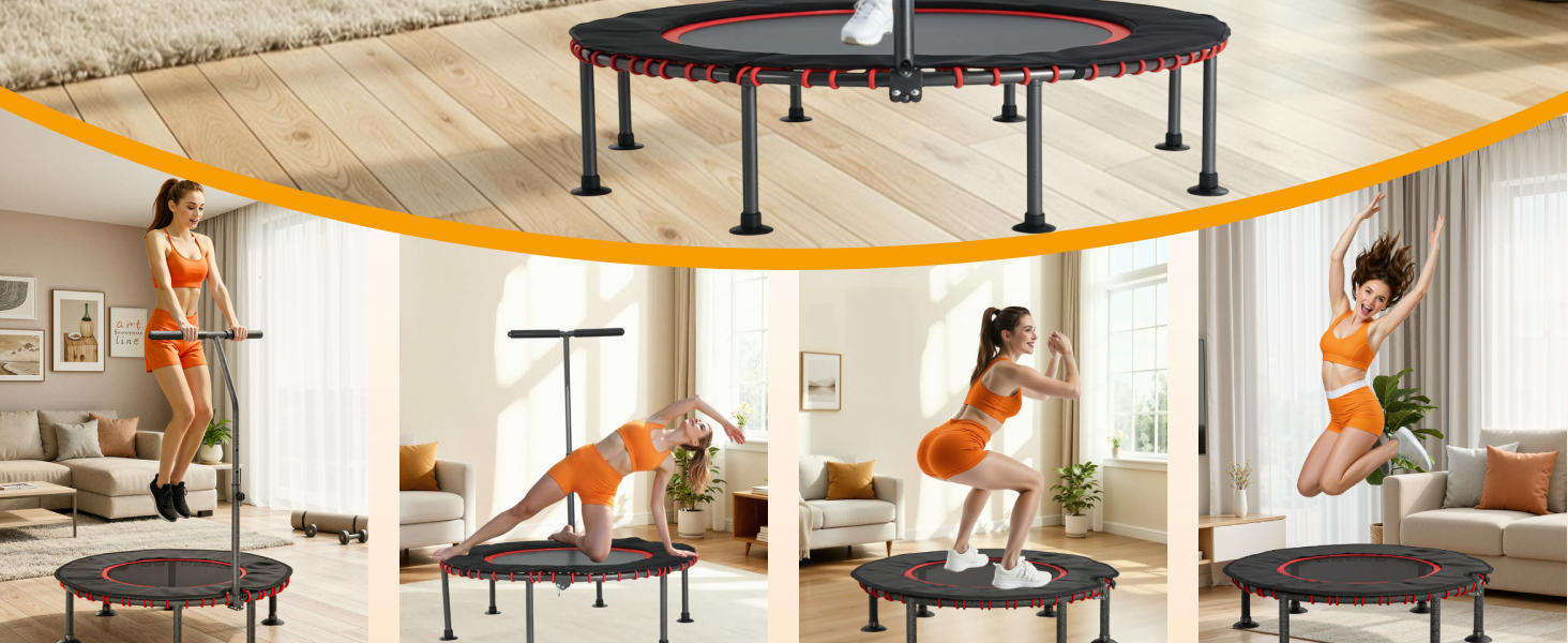 Трамплін для фітнесу LIFERUN для дому | Діаметр 102/122 см | Макс. вага 150 кг | З бортиком та ручками | Без монтажу | Для дітей та дорослих