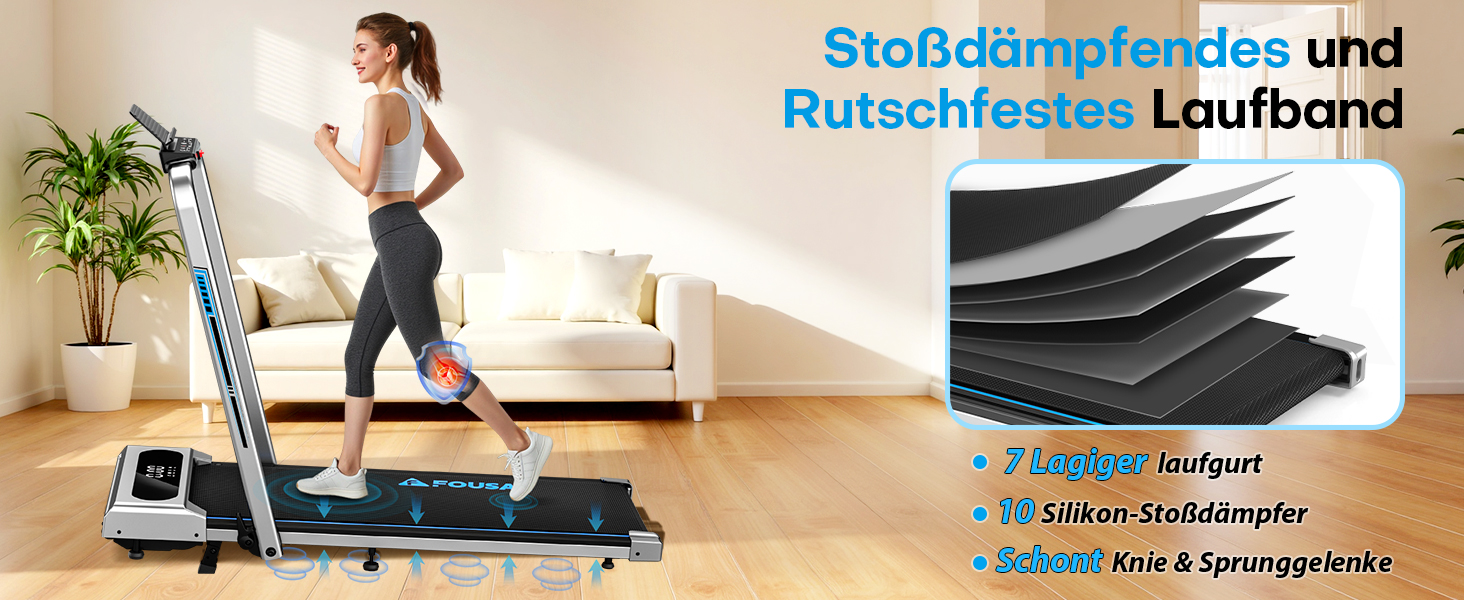 Біговий тренажер для дому 5-в-1, складаний, з регулюванням нахилу до 9%, потужність 2.75HP, LED-дисплей, сумісність з додатком, 12 програм, срібно-блакитний, 12 км/год