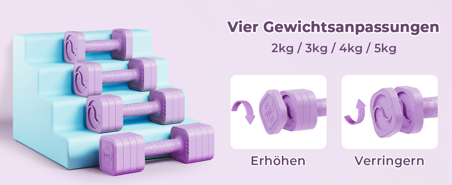 Набір гантелей Dripex регульовані 5 кг x2, з набором дисків 0,5 кг/0,25 кг (фіолетовий)