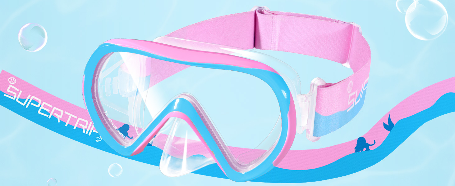 Дитяча маска для плавання та снорклінгу Supertrip, 6-14 років, скло, рожево-фіолетовий