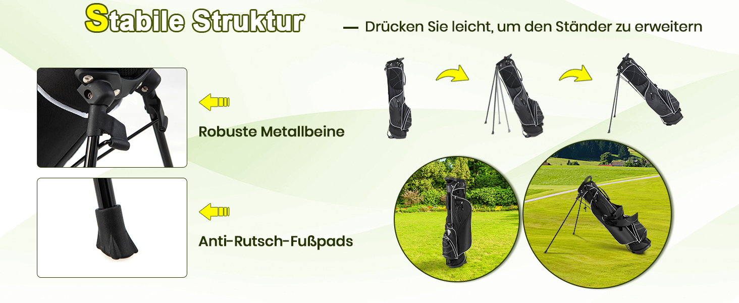 Сумка для гольфу GYMAX, стабільна сумка для ключок з ручками та стійкою, чорна