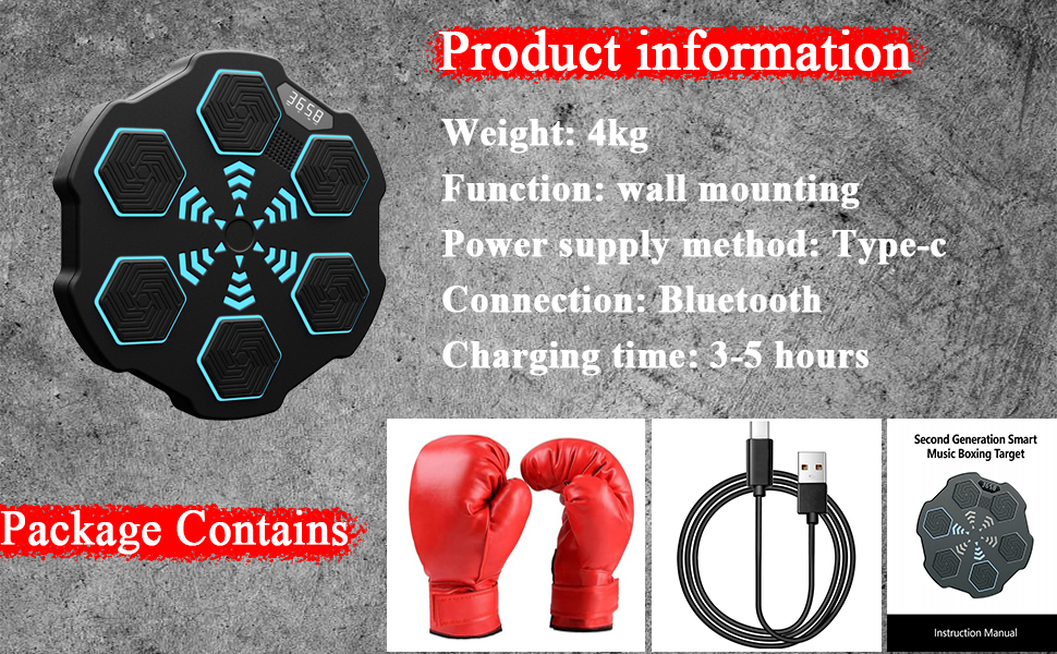 Музичний боксерський автомат Yopyuenn Bluetooth з боксерськими рукавичками, інтелектуальний боксерський тренажер для настінного монтажу для домашніх вправ декомпресійний бокс, обладнання для тренування боксу для дорослих і дітей