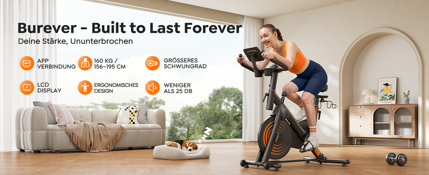 Велотренажер Hometrainer: тихий, ергономічний, з пульсометром та підтримкою для пляшки та гантелей, 160 кг, помаранчевий