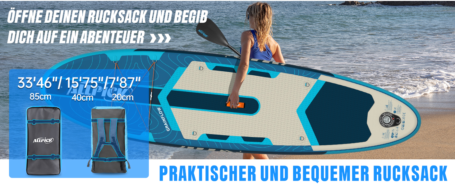 Надувний SUP-борд ALLPICK Premium з аксесуарами, тримачем для камери, регульованим веслом, для початківців та досвідчених, 200 кг, колір: Глибокий синій