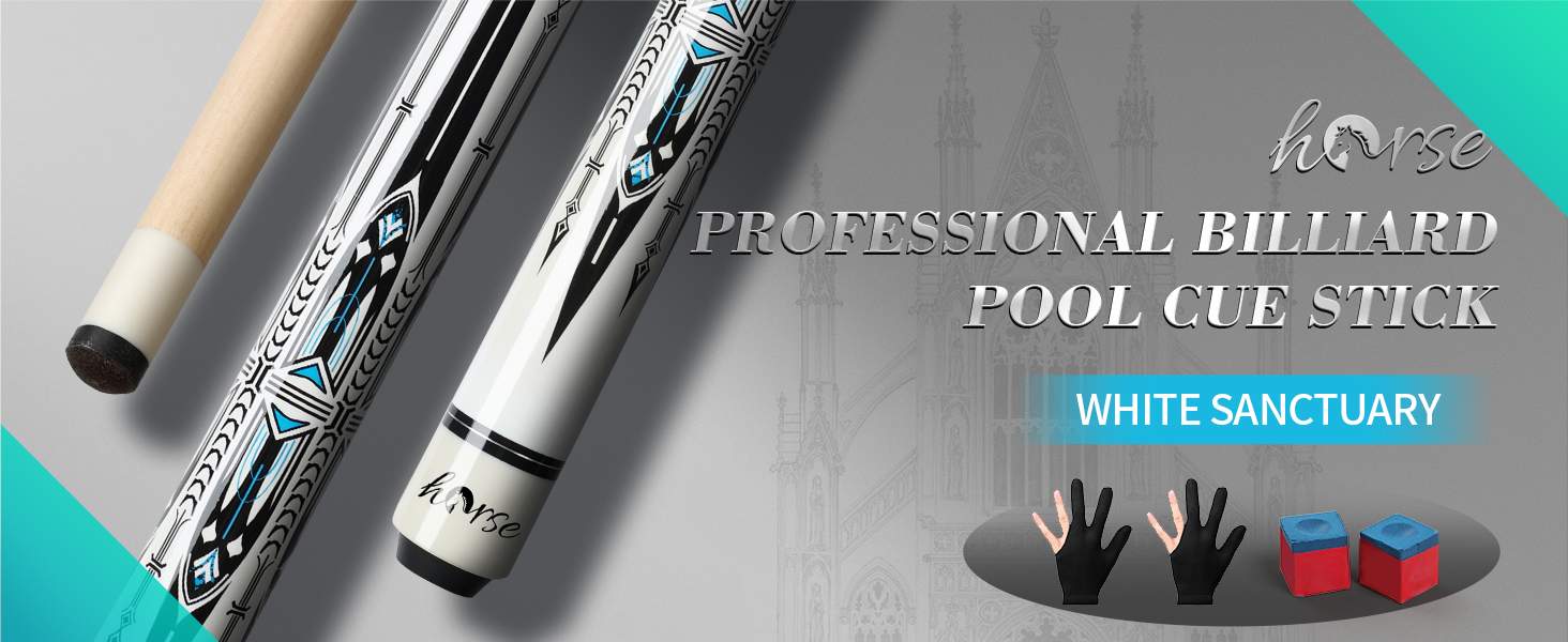 Більярдний кий Horse Billiard з наконечниками 13 мм, 147 см, включає рукавички та крейду, для дорослих, дизайн Gotik, Ahorn/Eschenholz