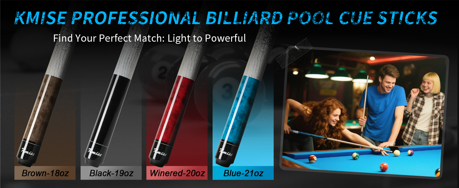 Більярдний кий Kmise професійний, 147 см, канадський клен, шкіряна піка 13 мм, антиковзний грип, для дорослих/початківців/професіоналів (синій)