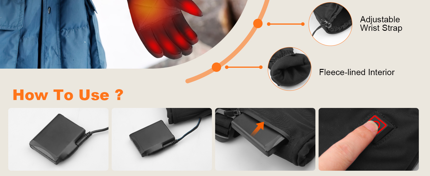 Обогревні рукавиці для жінок та чоловіків, 7.4V 3000mAh, 3 температурні режими, водонепроникні рукавиці з підтримкою сенсорного екрану для катання на лижах, мотоциклі, піших прогулянок, полювання, колір: чорний