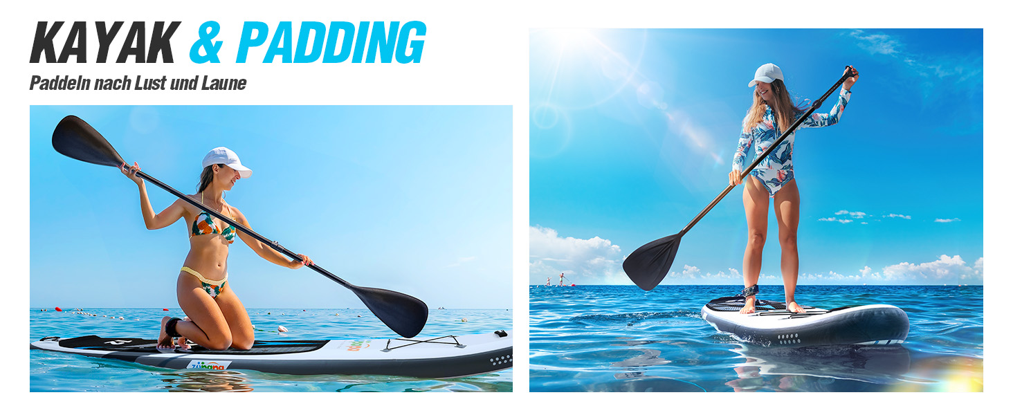 Надувне SUP-борд Zupapa 366см/320см (12ft) з аксесуарами | Stand Up Paddle Board з сидінням для каяка | Чорно-біло-сірий комплект