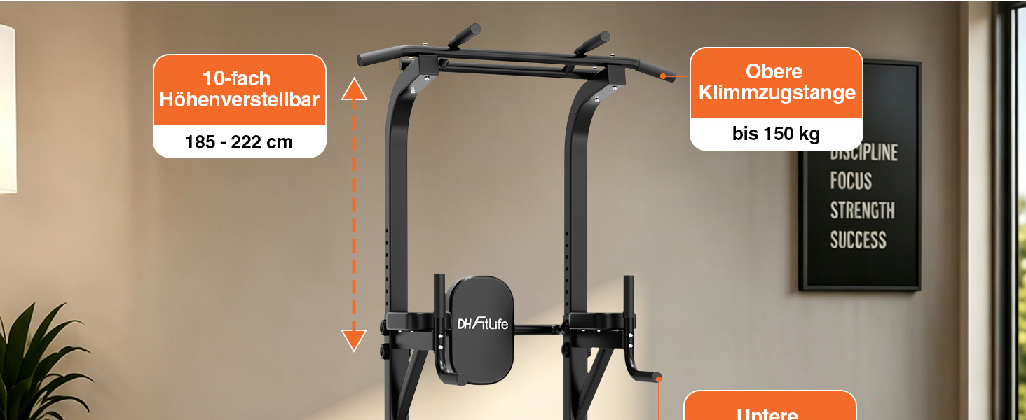 Силовий комплекс DH FitLife Power Tower: турнік, бруси та стійка для віджимань, регульована висота до 222 см, сталевий профіль 50х50 мм, навантаження до 300 кг, тренажер для дому 2026 Pro