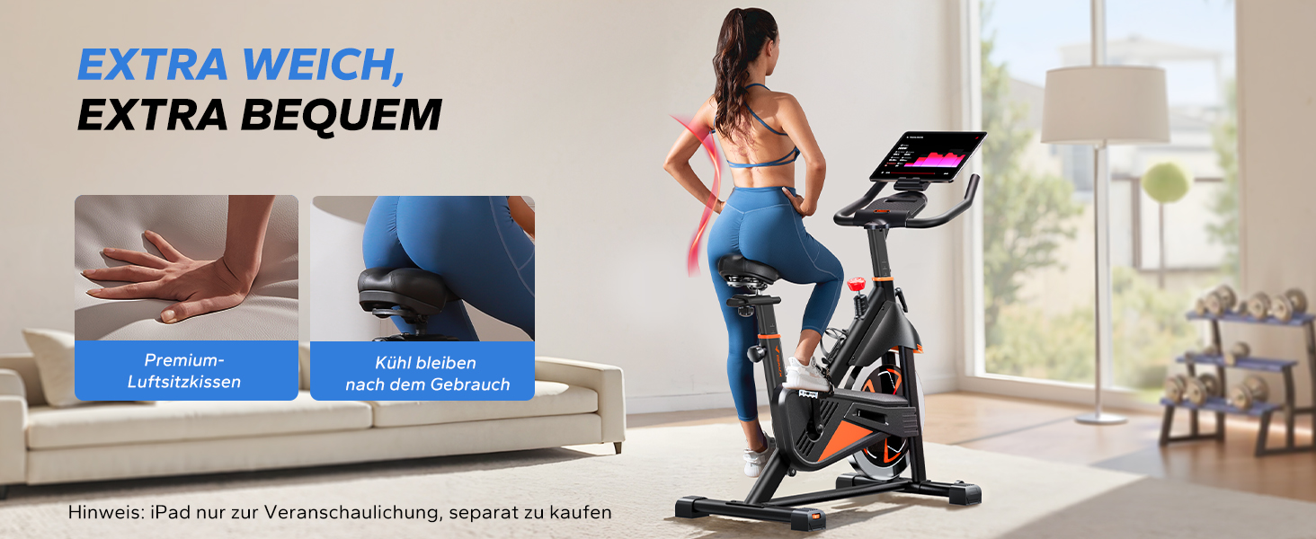 Велотренажер MERACH з магнітним опором, тихий, з амортизованим сидінням, LED-монітором та власним додатком для кардіотренувань вдома, помаранчевий