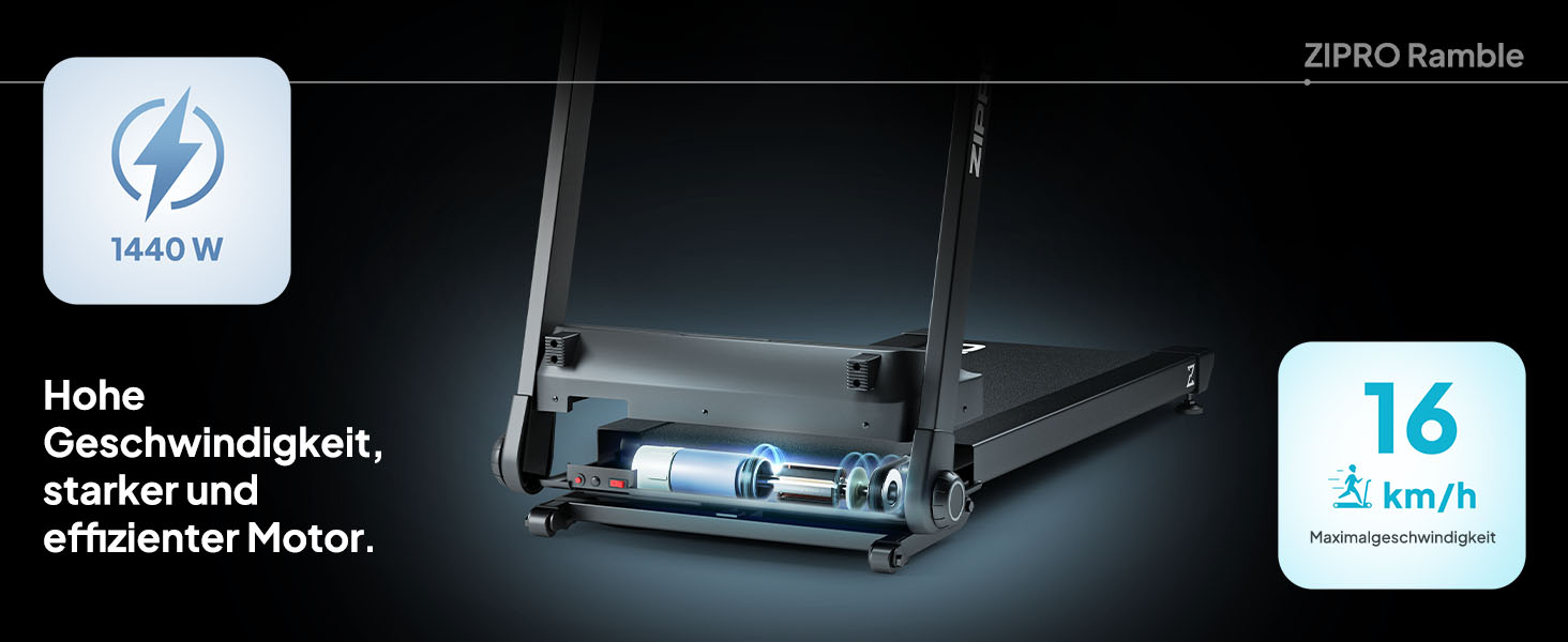 Біговий тренажер ZIPRO Klappbar: 1-16 км/год, 12 рівнів нахилу, LED-дисплей, компактний та тихий, з додатком