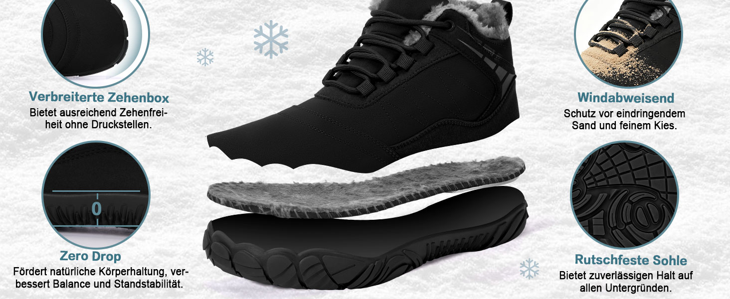 Чоботи для зими без шнурів Ruyi, чорні, 42 EU - чоловічі та жіночі, водонепроникні, для трейлу, широка носок