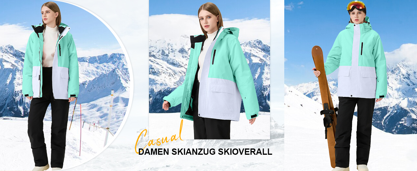 Жіночий гірськолижний костюм HOTIAN 2 в 1: куртка та штани. Водонепроникний, вітронепроникний, теплий. Ідеально для катання на лижах та сноуборді. Колір: BU+BK (синій+чорний)