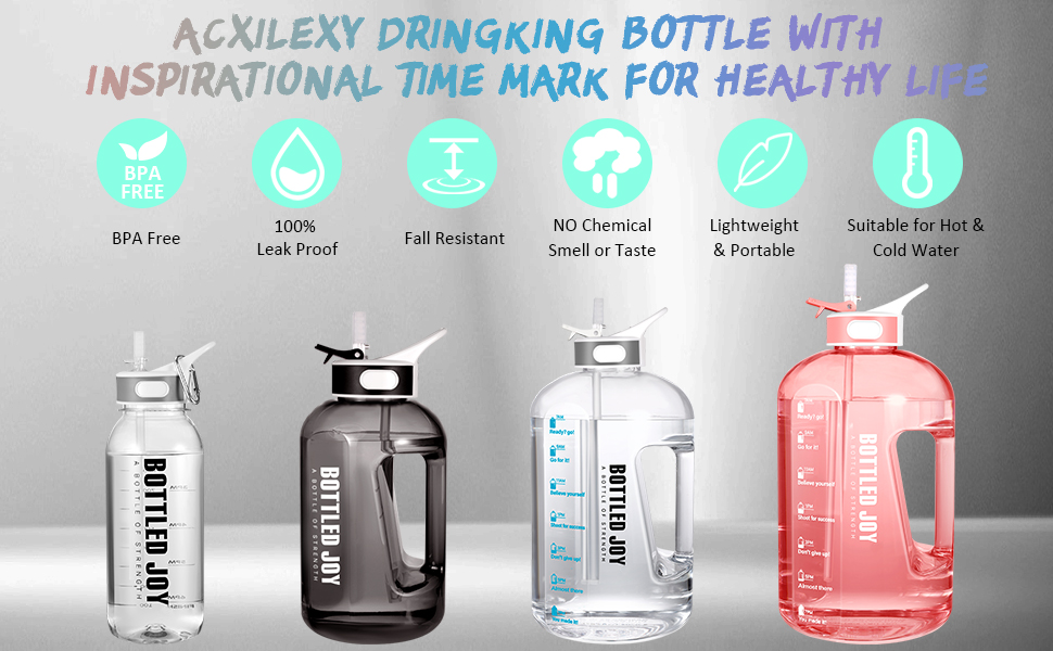 Пляшка для води Acxilexy 3.5 л з трубочкою, BPA-free, спортивна, з часовими мітками, герметична, пластикова, для фітнесу, офісу, дому, біла