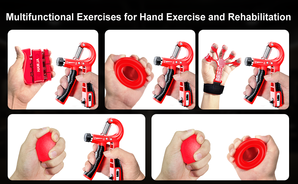 Набір тренажерів для рук ALMAH (5 шт.): для пальців, зап'ястя, збільшення сили хвата. Тренажер пальців, Fingerstrecker, Stressabbau-Griffkugel.
