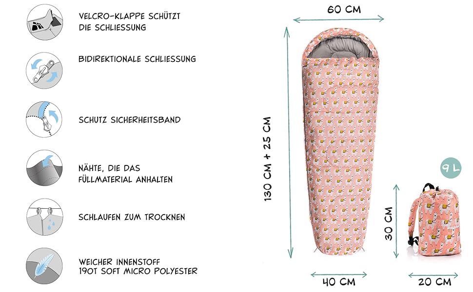 Дитячий спальний мішок Meteor Premium з рюкзаком, Ultralight, для кемпінгу та подорожей, Dino