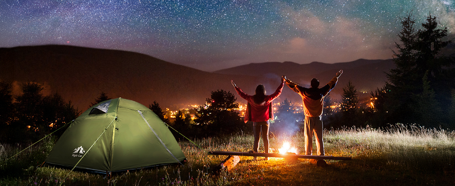 Намет Night Cat Camping для 2 осіб: Водонепроникний, легкий, 3-сезонний, з тамбуром, компактний для трекінгу, фестивалів, зелений