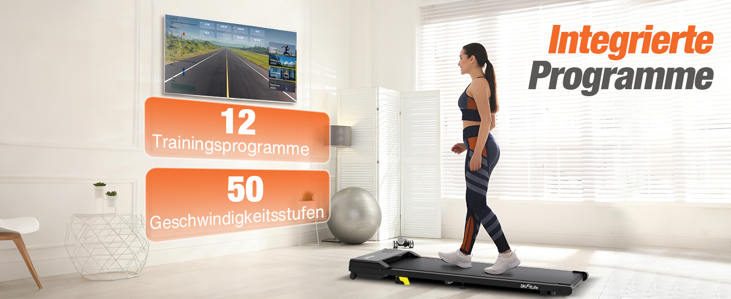 DH FitLife 2026 Walking Pad: Безшумне ходункове тренажерне обладнання з регулюванням нахилу до 6% | Для дому та офісу | З керуванням через APP | TÜV geprüft