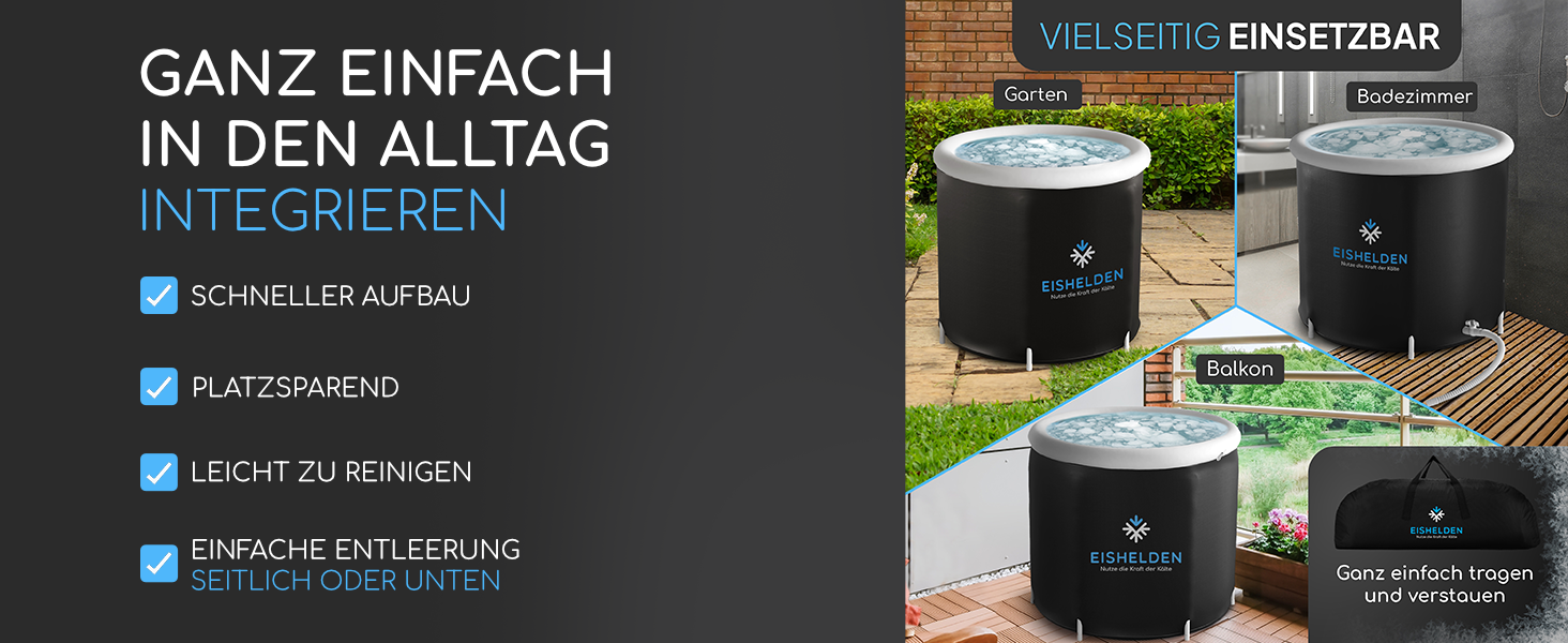 Електричне крио-ванна для спорту та початківців, 80 см, повний комплект - криотерапія вдома. Чорна емальована ванна з 5 шарами ізоляції