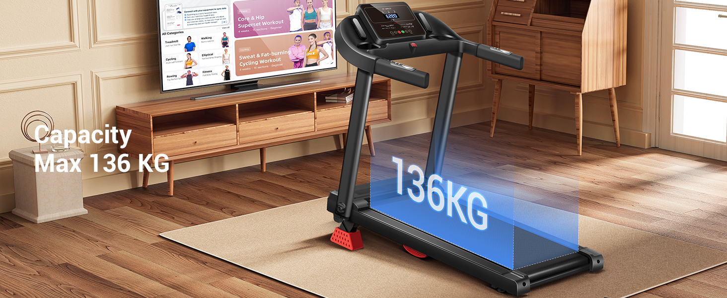 Біговий тренажер UMAY для дому, складаний, 14 км/год, 3.0PS/2200W з монітором серцевого ритму, APP та динаміками, 12 програм тренувань, максимальне навантаження 136 кг, нахил 15%