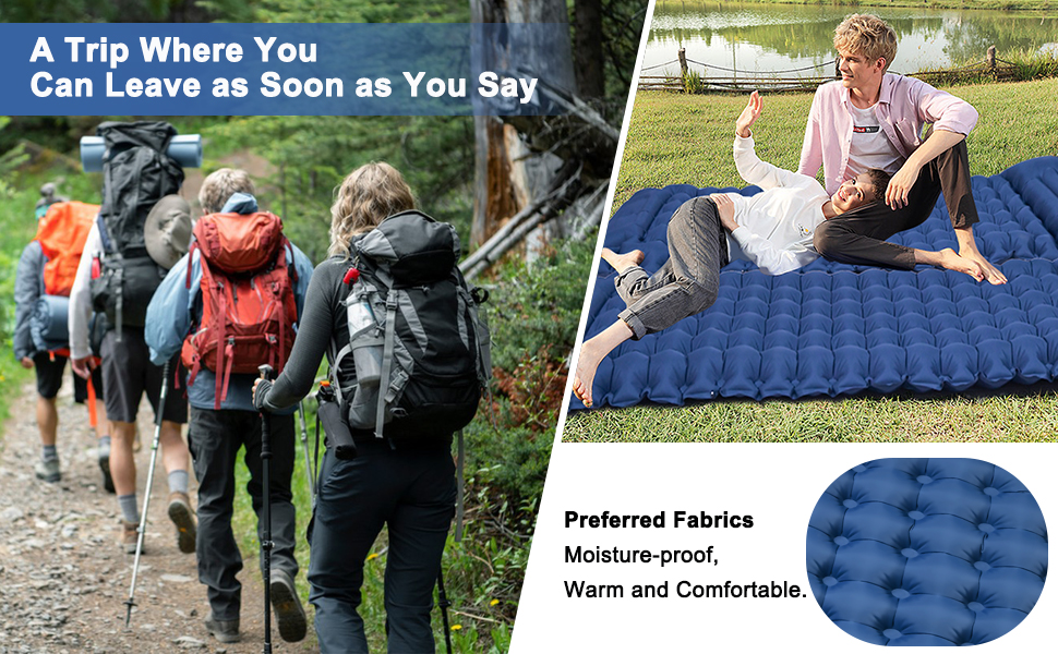 Каремат для кемпінгу Techshare самонадувний, потовщений, синій. Підходить для піших прогулянок, відпочинку на природі та кемпінгу. З насосом для накачування.