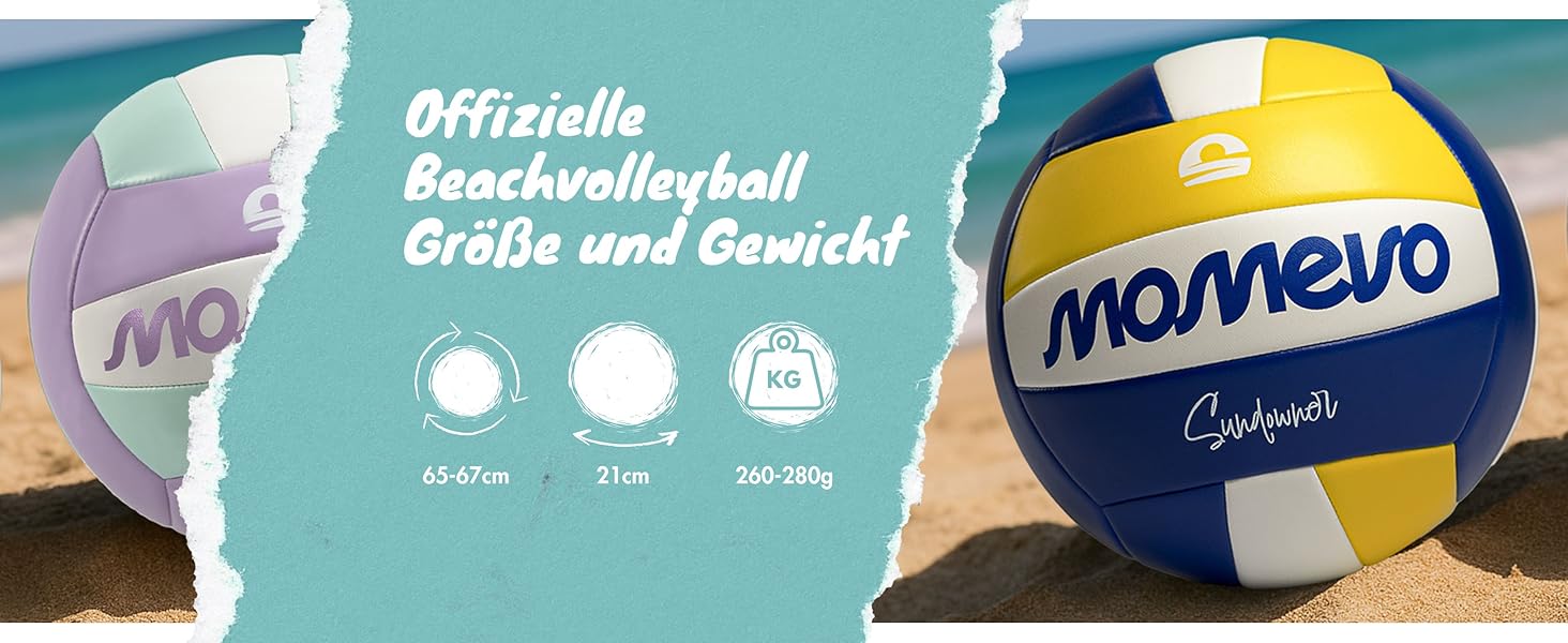 М'яч для волейболу Momevo на пляж, розмір 5, сертифікований DVV, м'яка поверхня, ідеальний для пляжного та пісочного спорту, у подарунчому наборі з насосом (блакитно-біло-жовтий)
