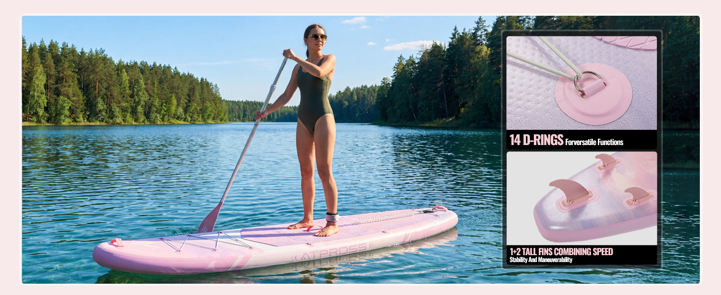 SUP дошка надувна 11'6'x35' для дорослих, рожева з градієнтом, з каяковим сидінням та аксесуарами - для йоги, вантажопідйомність до 181 кг
