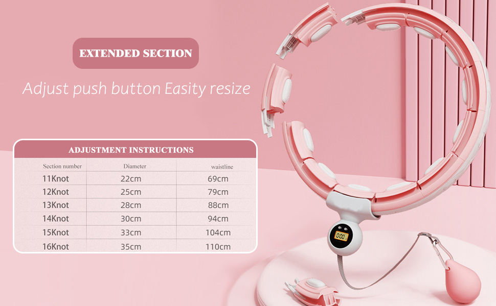 Розумний фітнес-обруч LEAFIA з лічильником, магнітними дисками та 16 регульованими секціями, рожевий - для схуднення та фітнесу для дітей та дорослих