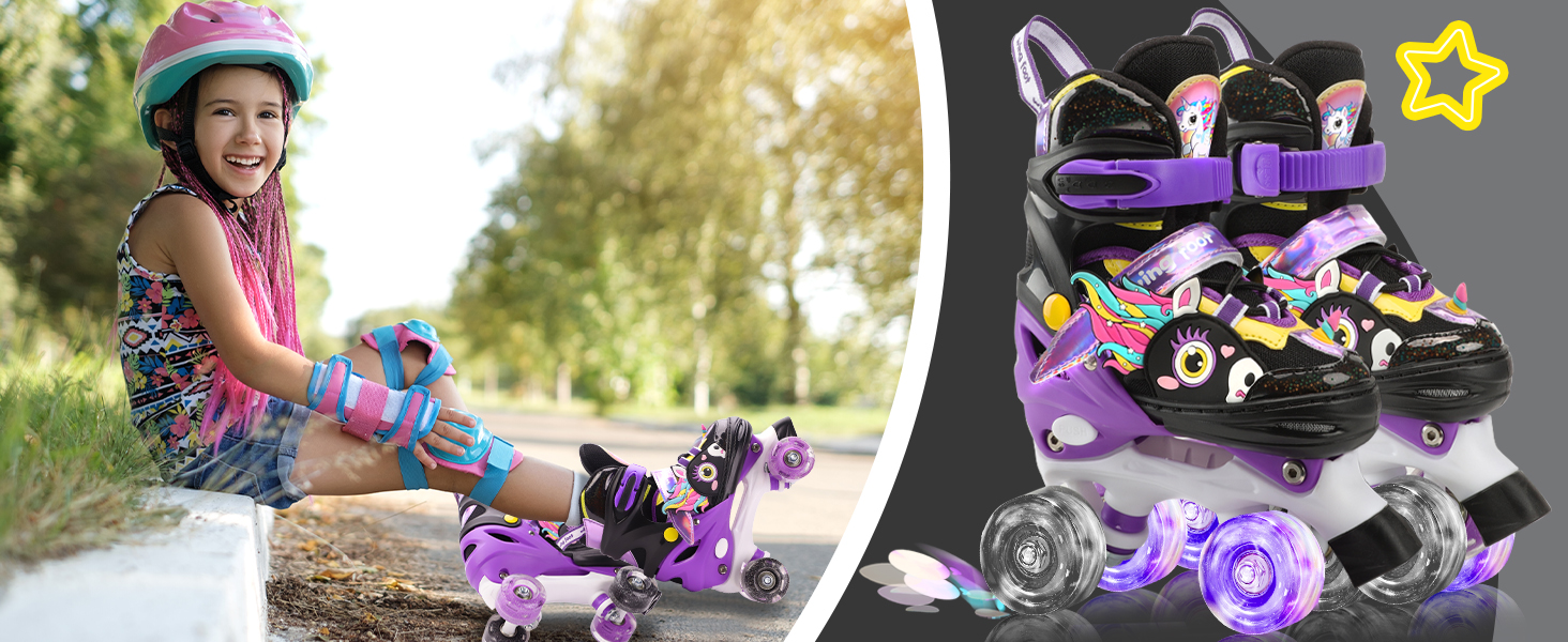 Дитячі ролики Єдиноріг для дівчаток та хлопчиків, регульовані розміри, світлові колеса, ролики-квади для початківців, чорні