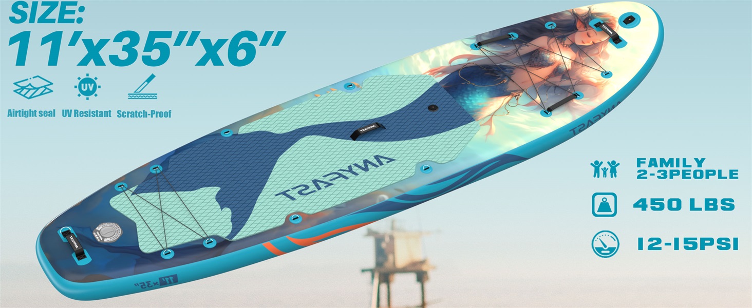 Надувне SUP-дошка для риболовлі Anyfast - 335x88см, ультрастабільна, з насосом, кріпленням для камери, ручкою для дітей, тросом, рюкзаком та аксесуарами 