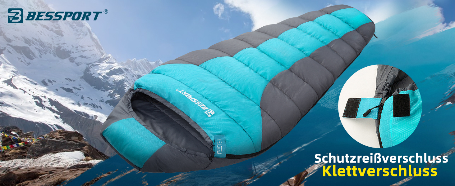 Спальний мішок Bessport Outdoor 3 сезони, маленький та ультралегкий, для дорослих, теплий, водовідштовхувальний, блакитний, для кемпінгу та трекінгу