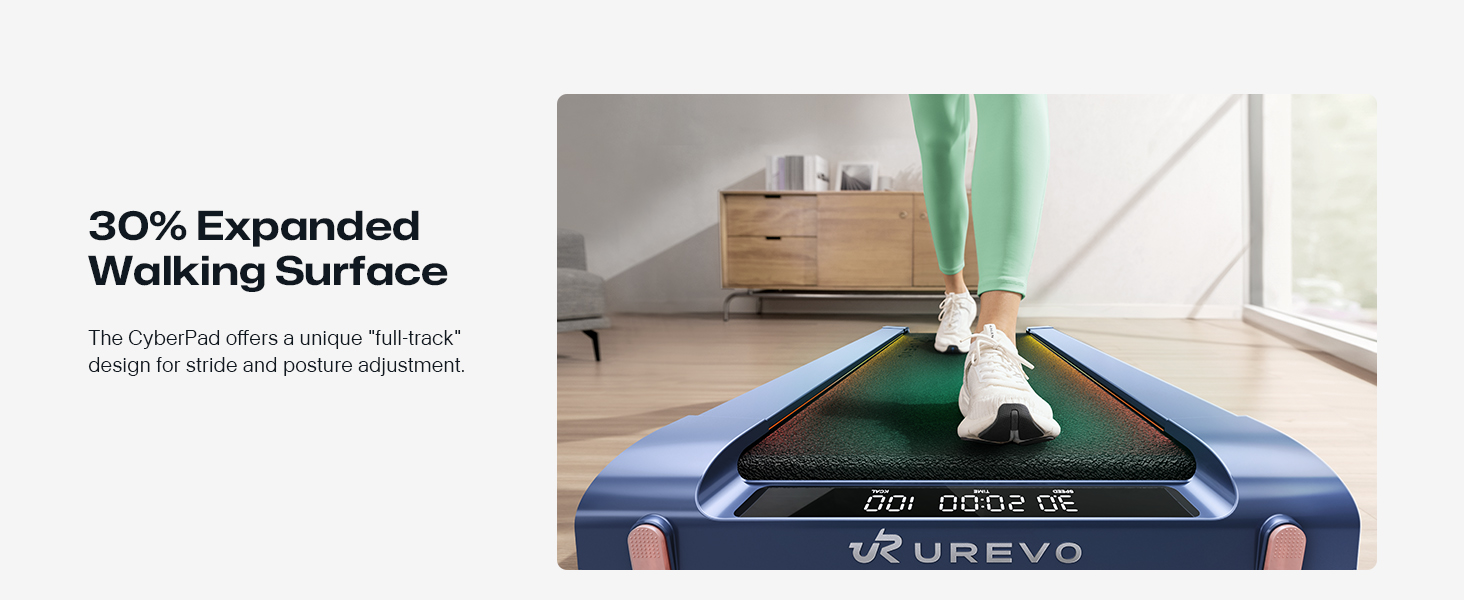 Бігова доріжка UREVO Smart Walking Pad з нахилом 14% для дому, підстільна, розширена бігова поверхня, LED-пульт, тиха безщіткова, швидкісне підсвічування, синій колір