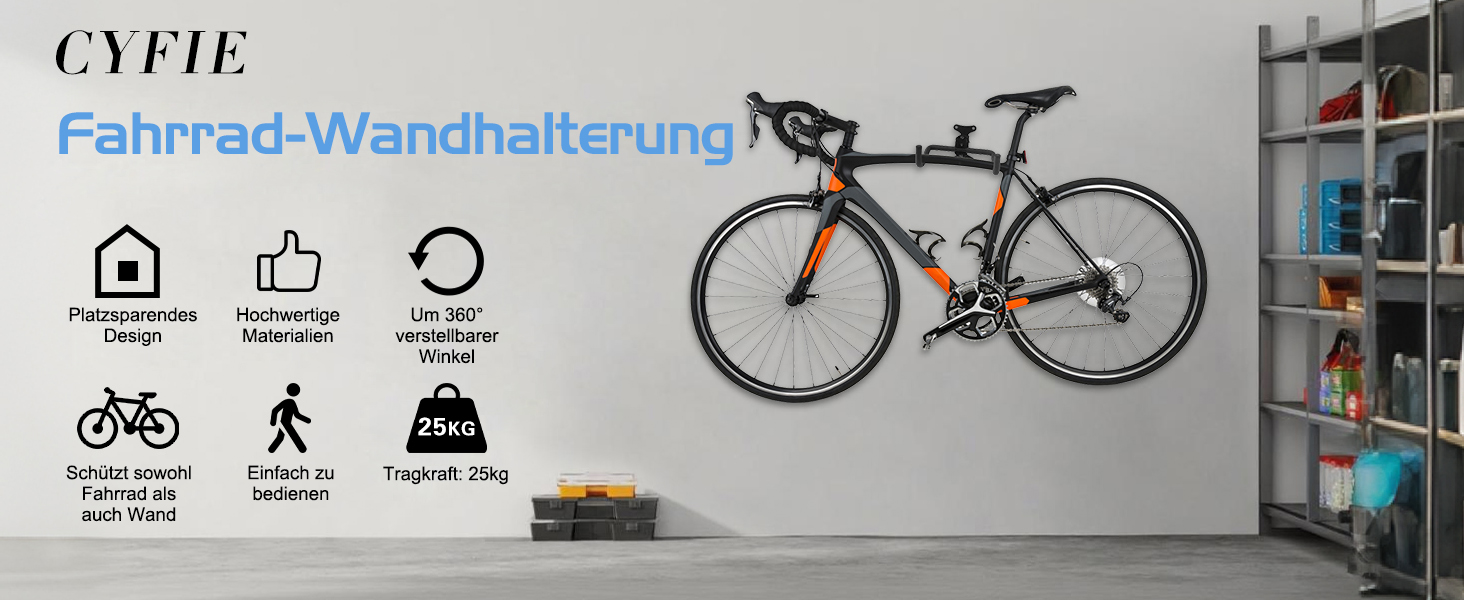 Кріплення для велосипеда на стіну CYFIE (2 шт.) - складне, з м'якою підкладкою, до 25 кг, для MTB та шосейних велосипедів
