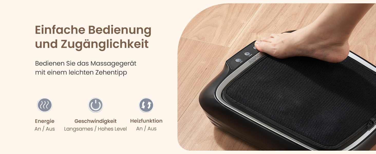 Масажер для ніг RENPHO з підігрівом, Shiatsu, електричний, 18 масажних роликів, для фасціїту п'ят, подарунок для жінок та чоловіків, розмір до 47, FM062