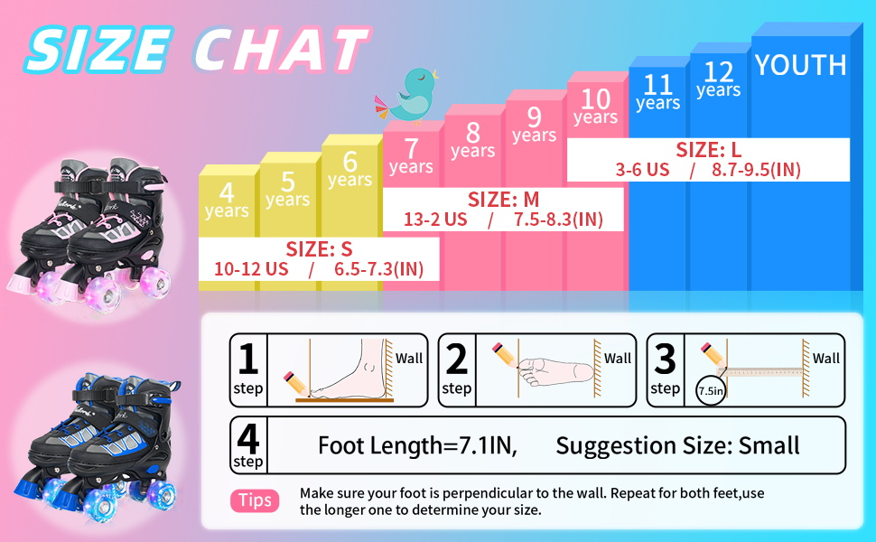 Роликові ковзани для дітей Nattork, 4 розміри, регульовані, світлові ролики, для дому та вулиці, EU 35-38, рожеві