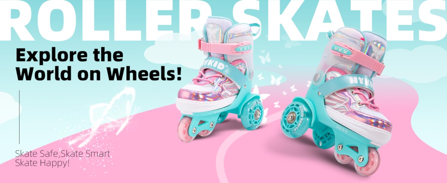Дитячі ролики для дівчаток, 4 розміри, регульовані, безпечні, з дихаючим верхом, для початківців (XS: 25-27.5 EU)