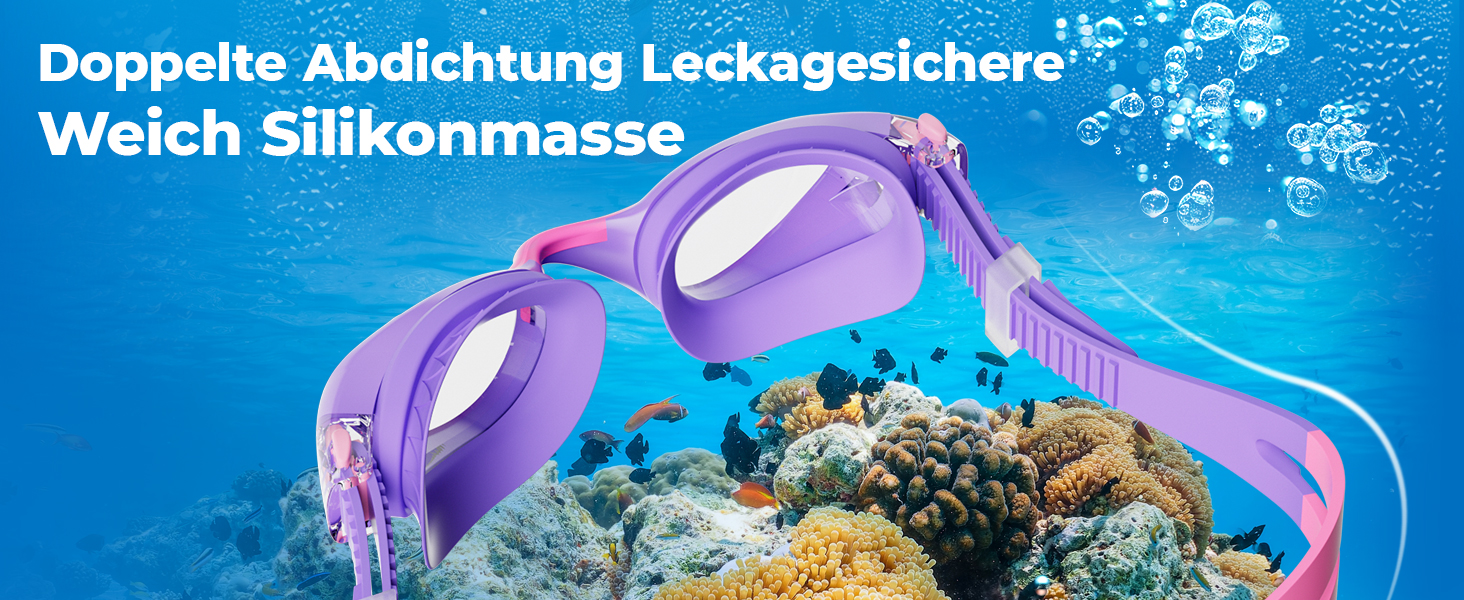Дитячі окуляри для плавання Schwimmbrille - маска для хлопчиків та дівчаток з UV-захистом та антифогом, водонепроникні, прозорі лінзи, для дітей 6-14 років (Ліловий колір)