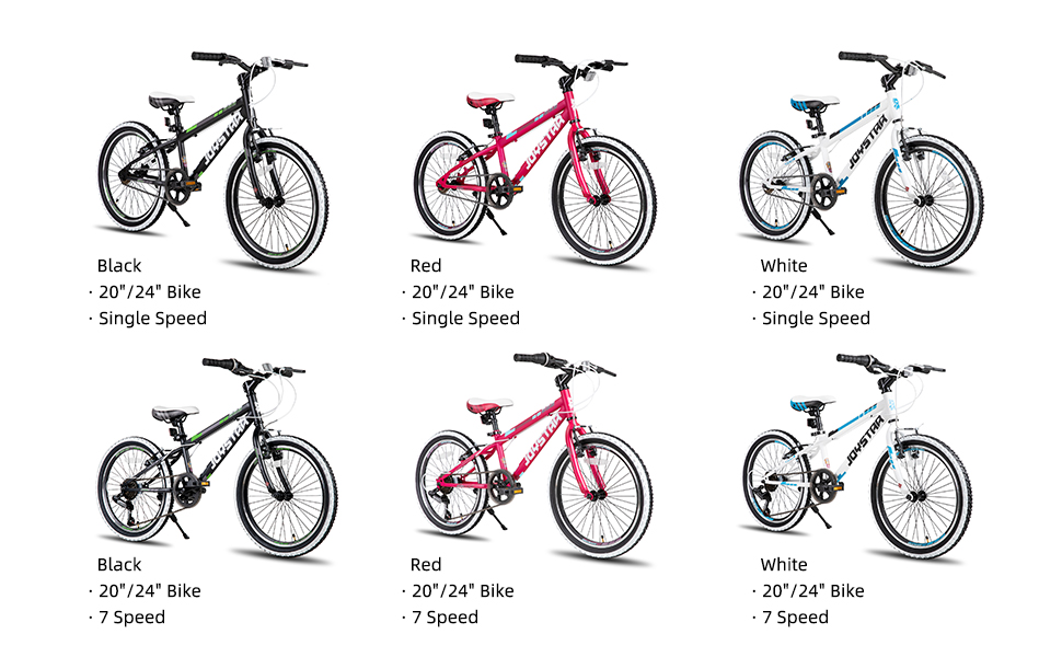 JOYSTAR Lubbock 20/24 дюйми: дитяче гірське велосипед для хлопчиків та дівчаток 7-12 років. 1/7-швидкісна передача, бічні стрічки, гірський велосипед 20 дюймів, білий колір