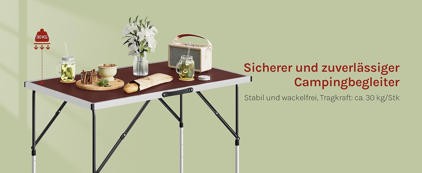 Стіл туристичний складний WOLTU® для кемпінгу, саду, балкону, роботи, регульована висота, алюміній, сталь, МДФ (чорний)