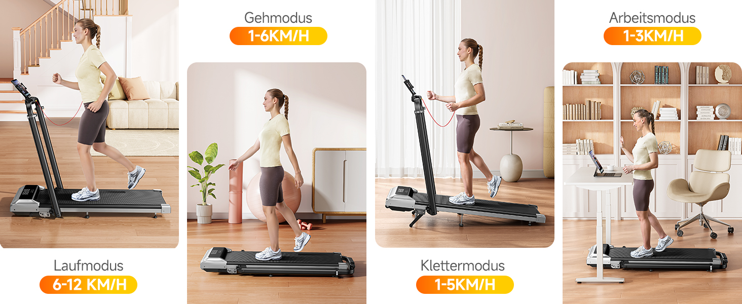 Біговий тренажер для дому з нахилом, 2 в 1, складний, 12 км/год, 2.5HP, під стіл, з пультом та додатком, чорний, нахил 12%