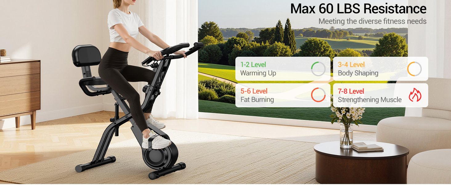 Ергометр UMAY Hometrainer 5-в-1: Велотренажер складаний для дому, магнітний опір, пульсометр, LED-дисплей, до 136 кг, чорний
