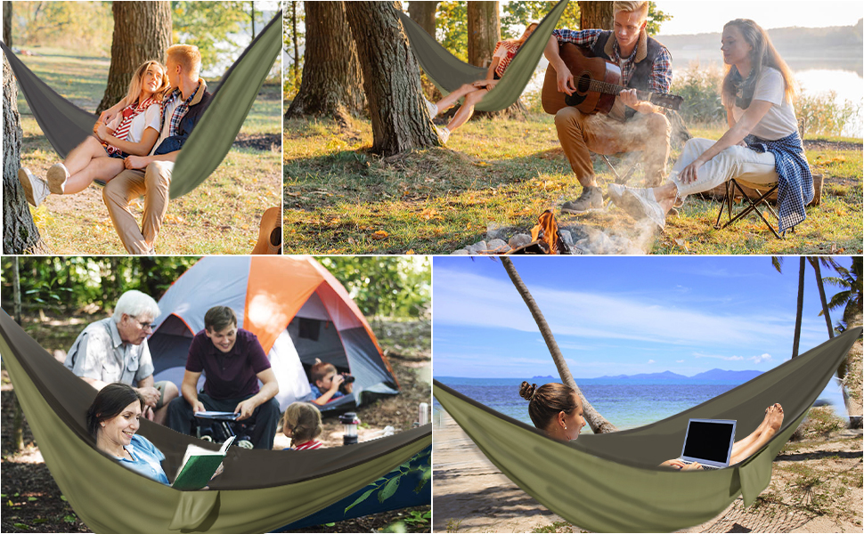 Гамак для відпочинку на відкритому повітрі Uphitnis з москітною сіткою, 272 кг вантажопідйомність, дихаючий, ультралегкий, нейлон, для кемпінгу та подорожей, оливковий колір