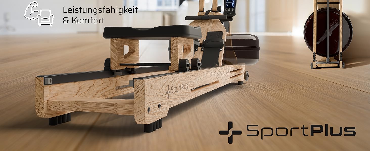 Водяний тренажер SportPlus для дому - міцний, складаний, з екологічного дуба, до 180 кг, сумісний з додатком