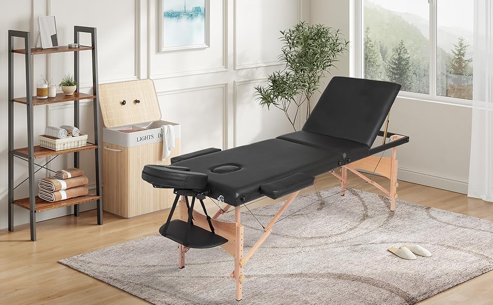 Мобільна массажна кушетка Mondeer, складана терапевтична кушетка, легкий масажний стіл, регульована висота, 3 зони (білий)