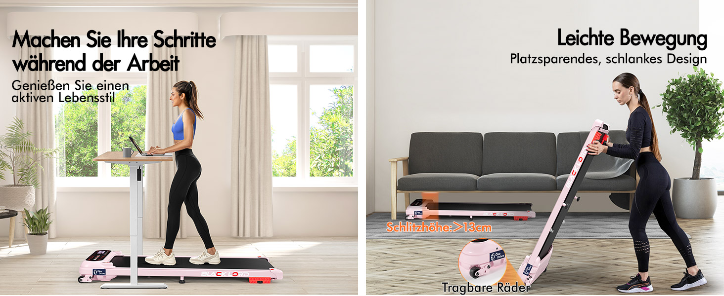 Біговий тренажер BLACK LORD X7 Laufband - ходьба під столом, 3.0PS, 130кг, Bluetooth, 3 рівня нахилу, рожевий