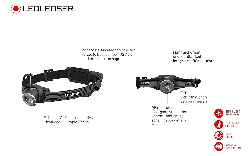 Ledlenser H8R SE - ліхтар налобний LED, 700 люмен, перезарядна, дальність 170 м, 70 годин роботи, комплект з акумулятором, чохлом та USB кабелем