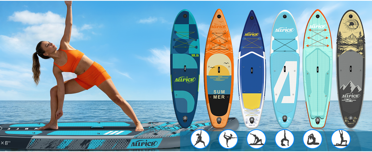 Надувний SUP Борд ALLPICK Premium Set: Комплектація для початківців та просунутих, з камерою, регульованим веслом, 200 кг, колір: ошм'ятково-блакитний
