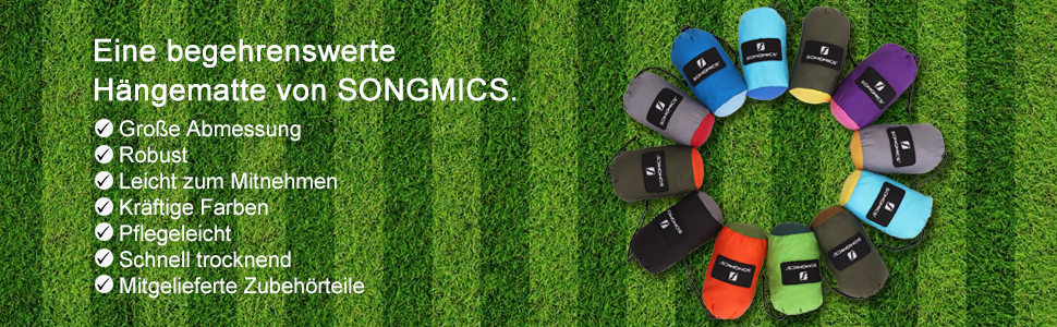 Гамак SONGMICS для 2 осіб, ультралегкий, Ripstop Nylon, до 300 кг, для кемпінгу та подорожей, 300 x 200 см, зелений